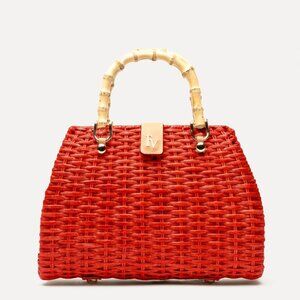 Frances Valentine Rooster Wicker Basket in Red